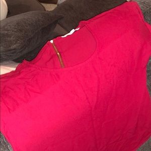 Red sheer short sleeve top with exposed zipper